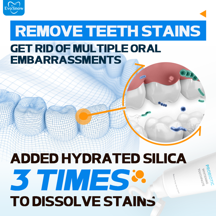 EvoSnow Probiotic Whitening Toothpaste Remove Teeth Stains and Yellowing Baking Soda Toothpast