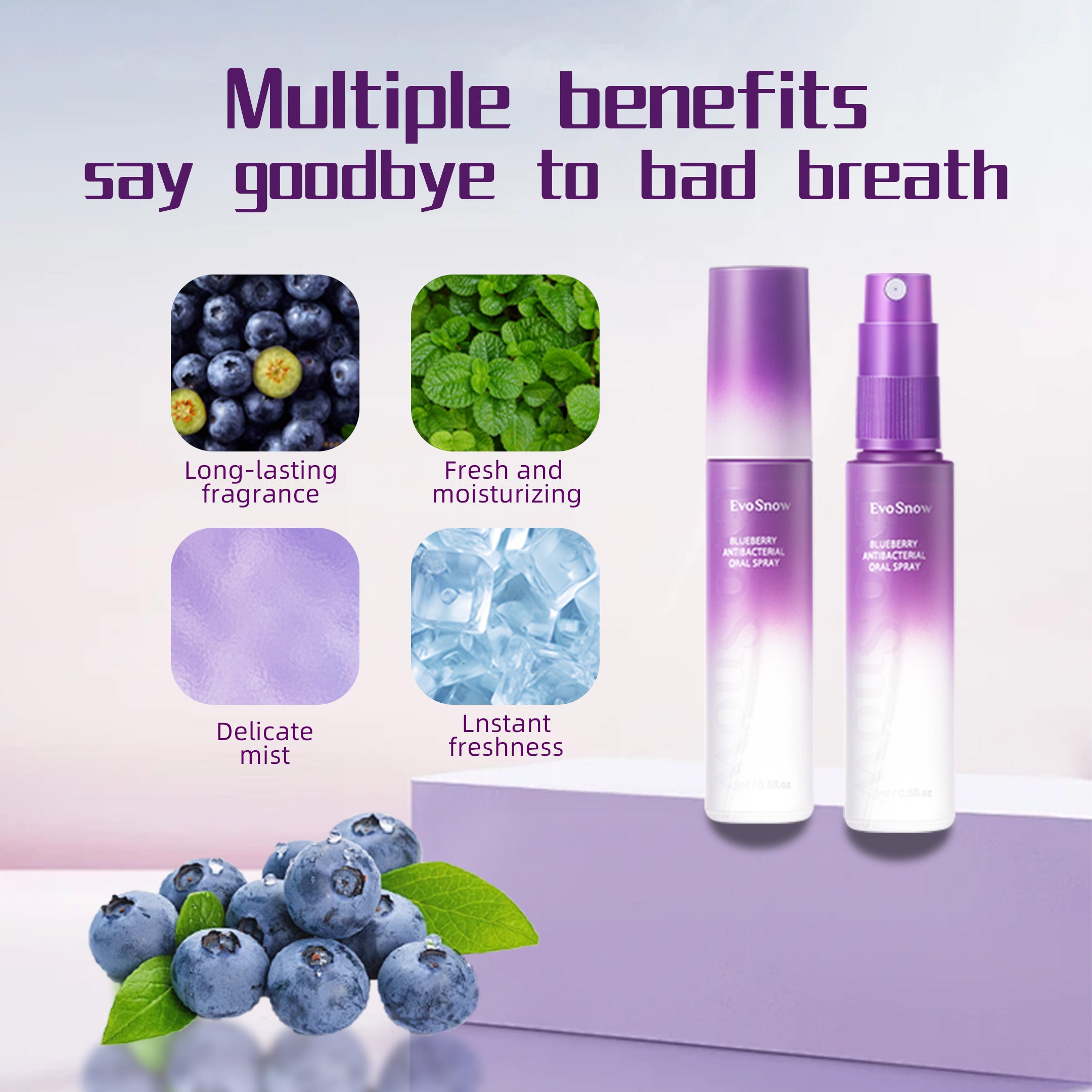EvoSnow Blueberry Mouth Spray Bad Breath Treatment Freshener Mouthwash